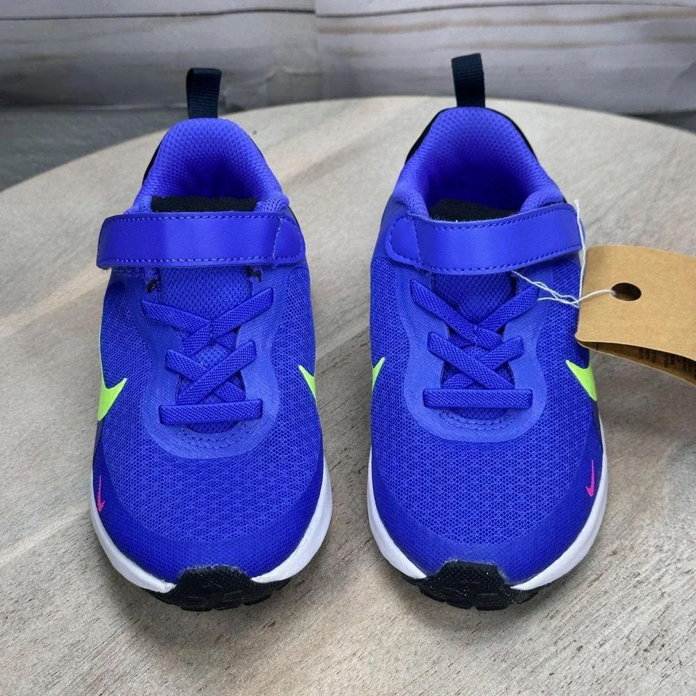 Nike Revolution 7 Kids Sneakers Blue Lime Blast FB7690-500 10C